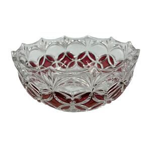 Vintage Red Cranberry Glass Medium Serving Bowl Thick Textured Etched Bohemian